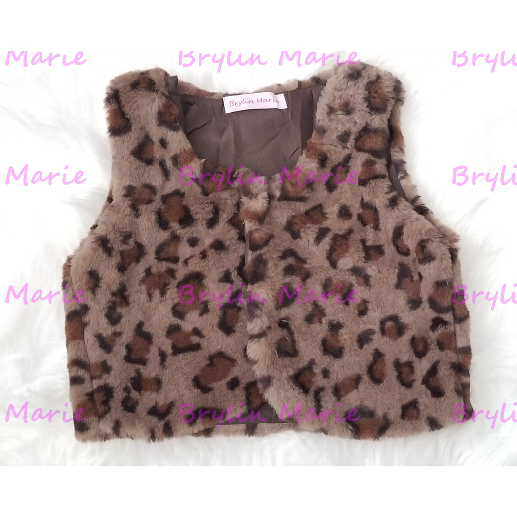 Faux Fur Brown Leopard Vest - Brylin Marie Boutique