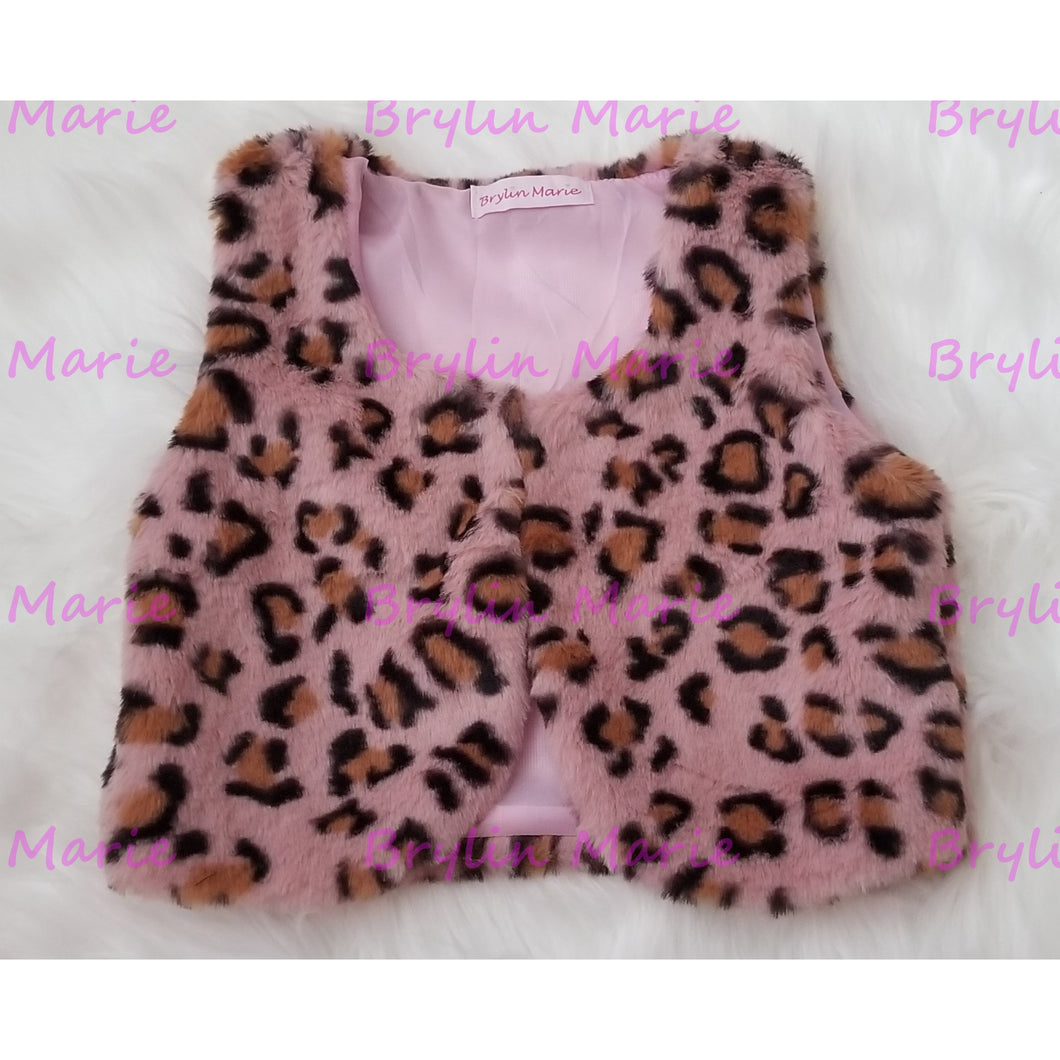 Faux Fur Pink Leopard Vest - Brylin Marie Boutique